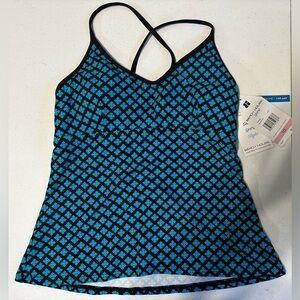 Beach House Size 10 Teal/Black Tankini Swim Top NWT